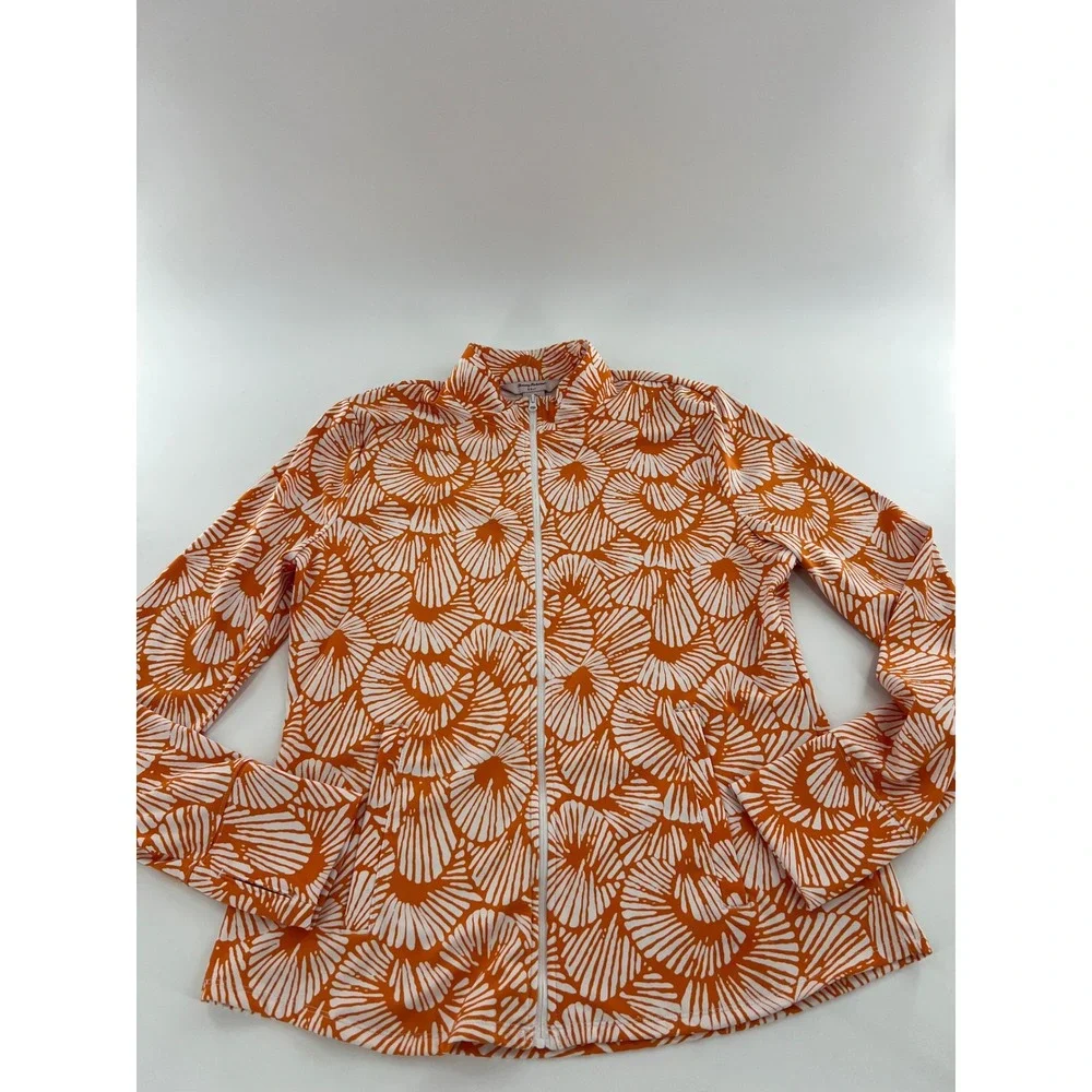 Tommy Bahama Golf Tennis Full Zip Jacket Orange White Shell Print Womens Active